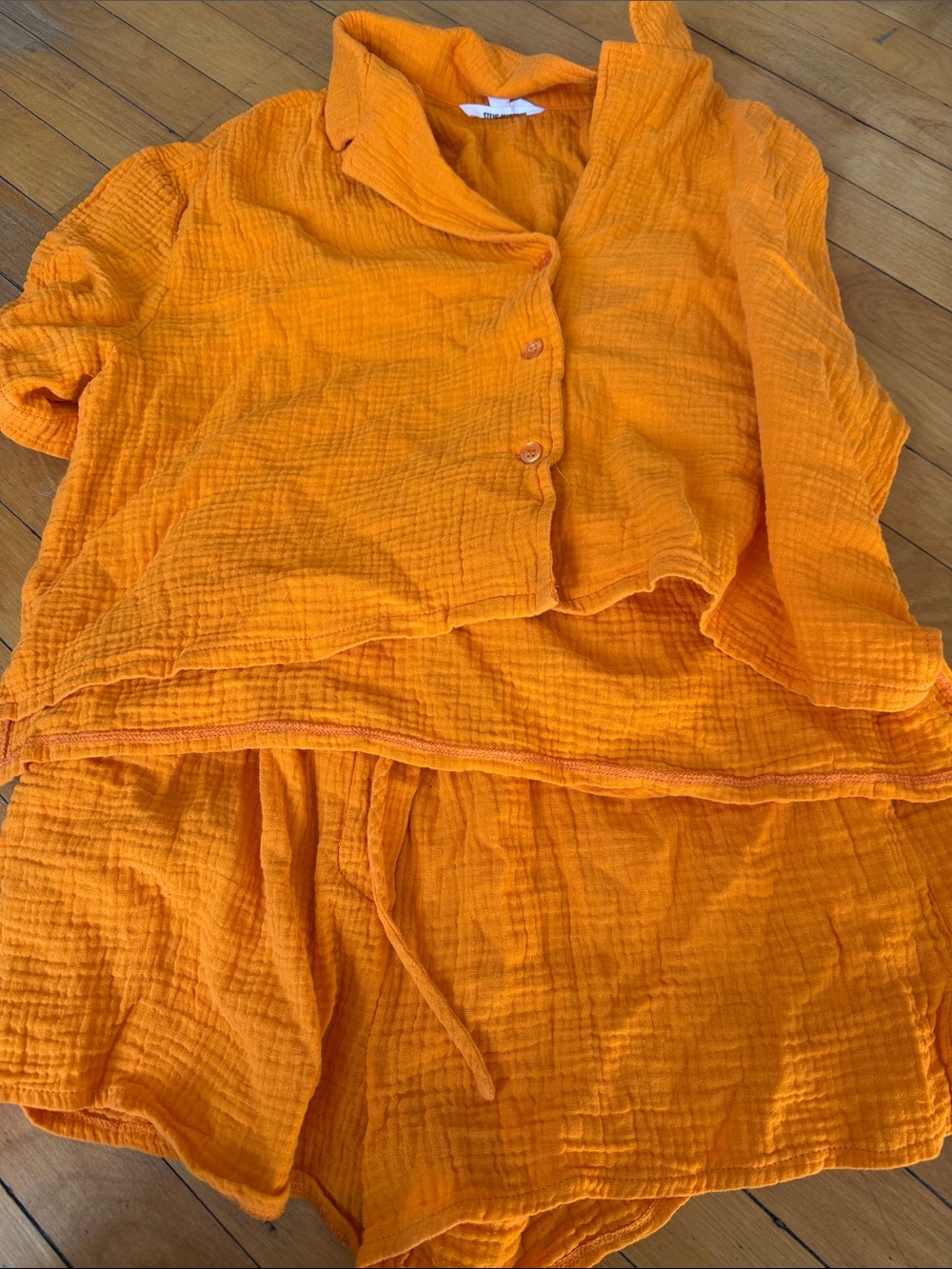 Steve Madden Vibrant Orange Cotton Gauze Two-Piece Pajama Set